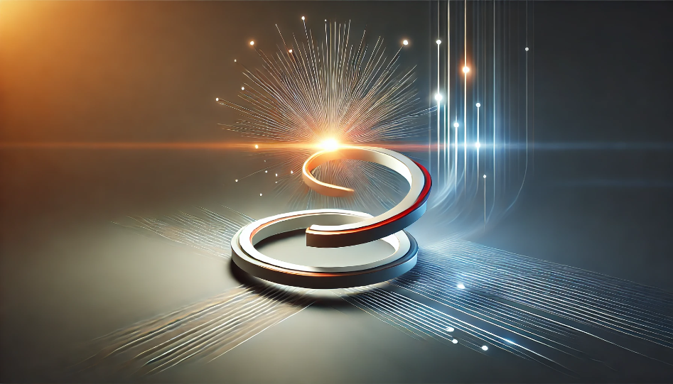 Abstract minimalist spiral with light beams symbolizing progress and innovation in business.