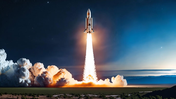 Powerful rocket lifting off into the sky, showcasing the force and engineering behind multi-stage launch systems.